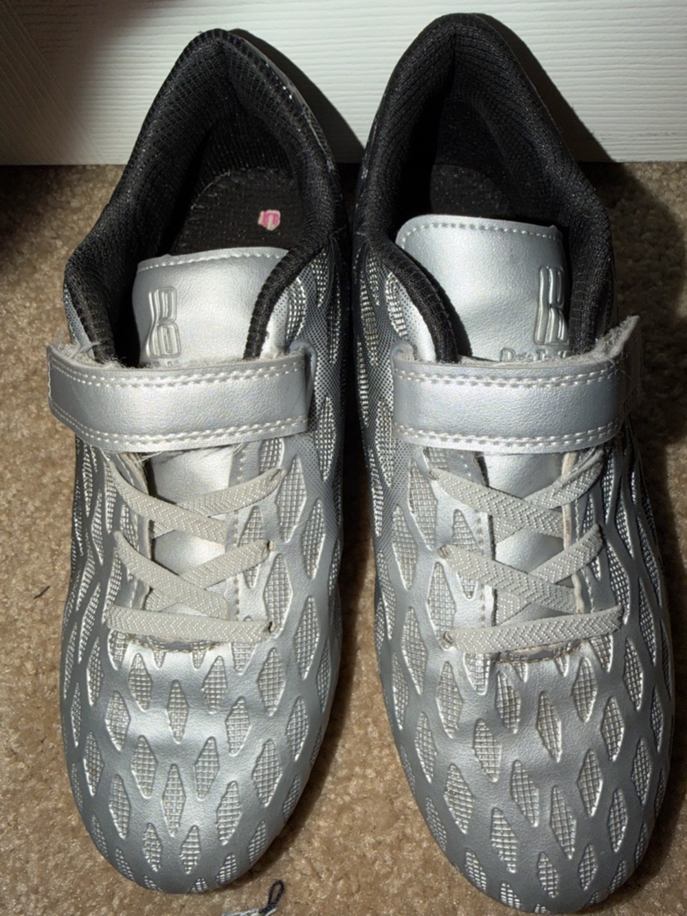 Kids Silver and Black Athletic Cleats with Hook-and-Loop Strap - Picture 3 of 3